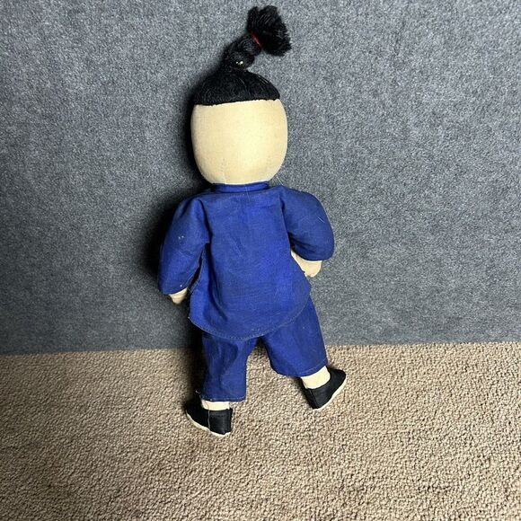 Vintage Mid Century Dolls Asian Chinese Boy And Girl Cloth Fabric Handmade Dolls - Picture 5 of 8